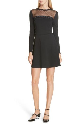 Women's Red Valentino Point D'esprit Yoke Dress - Black