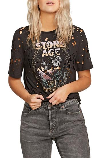 Women's Volcom Holy Stokes Distressed Graphic Tee /small - Black