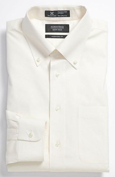 Men's Nordstrom Men's Shop Smartcare(tm) Traditional Fit Pinpoint Dress Shirt .5 33 - Beige