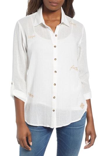 Women's Wit & Wisdom Embroidered Button Down Shirt - White