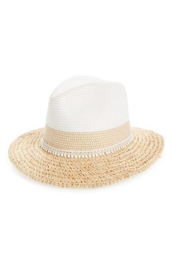 Women's Caslon Crochet Trim Straw Panama Hat - Brown