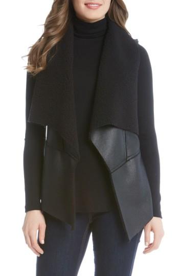 Women's Karen Kane Faux Shearling Drape Front Vest - Black