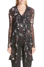 Women's Fuzzi Floral Print Ruffle Cardigan - Black