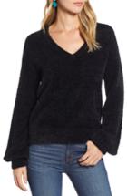 Women's Halogen V-neck Fuzzy Sweater - Black