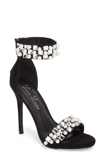 Women's Lauren Lorraine Sizzle Embellished Sandal .5 M - Black