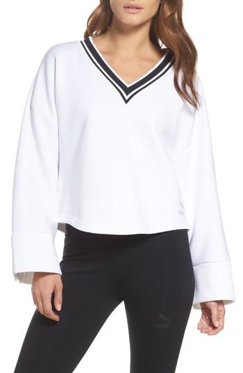 Women's Puma Taped V-neck Top - White