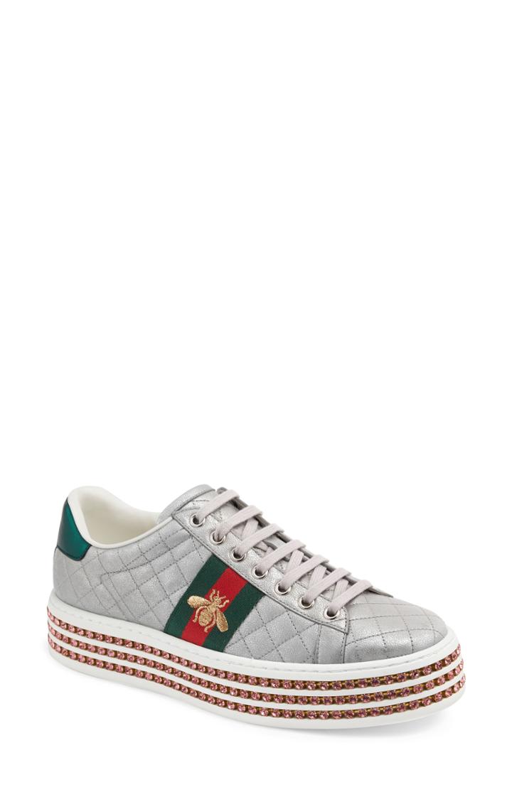 Women's Gucci New Ace Platform Sneaker Us / 34eu - Metallic