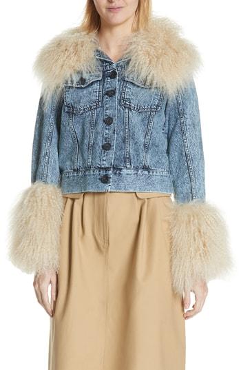 Women's Sea Jocelyn Genuine Shearling Trim Denim Jacket - Blue