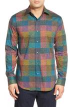 Men's Bugatchi Shaped Fit Check Sport Shirt, Size - Green