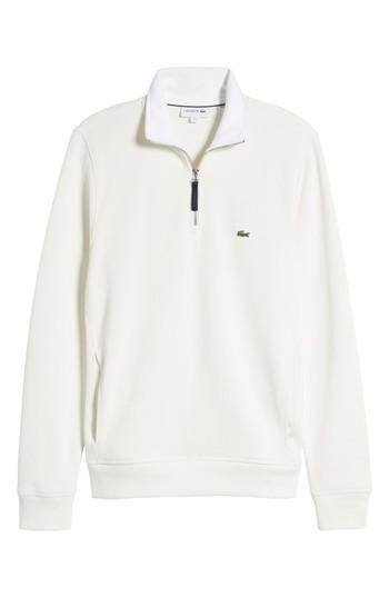 Men's Lacoste Quarter Zip Cotton Interlock Sweatshirt (l) - White