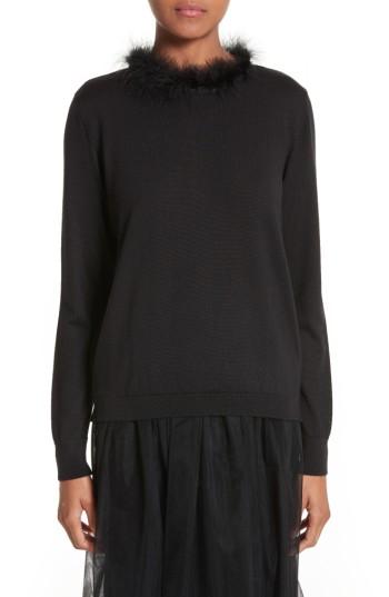 Women's Simone Rocha Teddy Open Back Sweater With Feather Trim