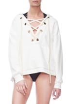 Women's Good American Good Sweats The Lace-up Hoodie /1 - White