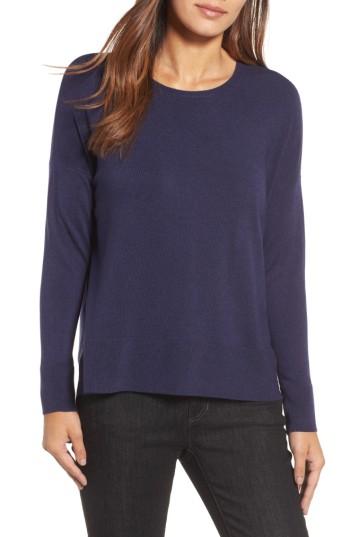 Women's Eileen Fisher Round Neck Box Sweater, Size - Purple