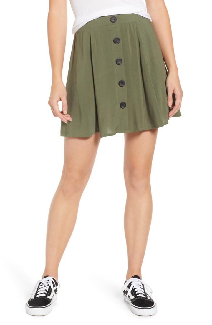Women's Love, Fire Button Front Skirt - Green