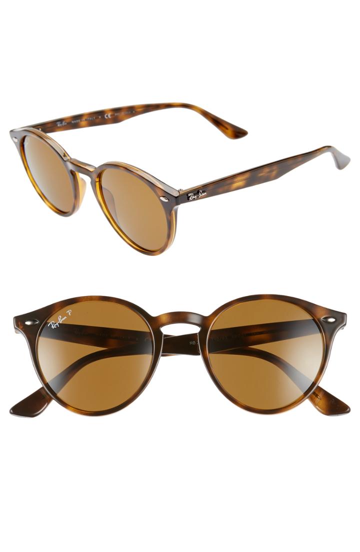 Women's Ray-ban 49mm Polarized Round Sunglasses - Dark Havana Solid