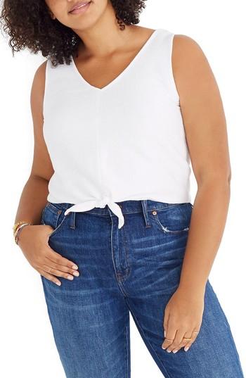 Women's Madewell Texture & Thread Tie-front Tank Top, Size - Grey