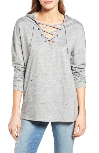 Women's Caslon Lace-up Hooded Sweatshirt - Grey