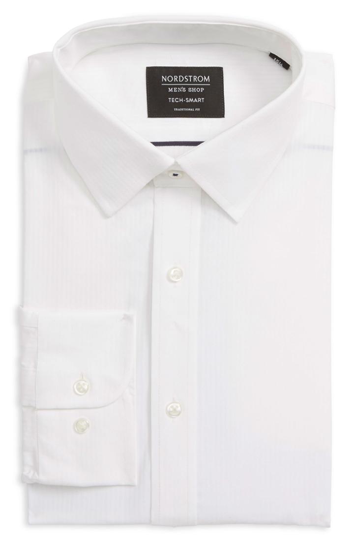 Men's Nordstrom Men's Shop Tech-smart Traditional Fit Stretch Stripe Dress Shirt .5 - 32/33 - White
