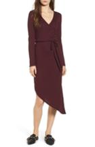Women's One Clothing Ribbed Knit Asymmetrical Wrap Midi Dress - Purple