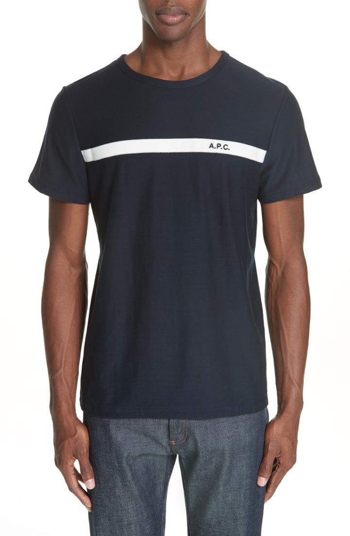 Men's A.p.c. Stripe Logo T-shirt, Size - Blue