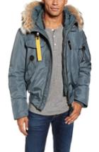 Men's Parajumpers Slim Down Bomber Jacket With Faux Fur & Genuine Coyote Fur Trim - Blue/green