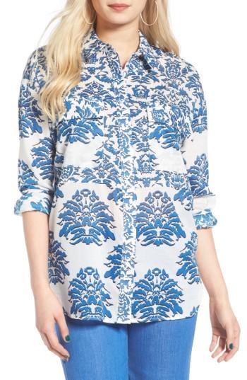 Women's St. Studio Porcelain Print Oversize Cotton Blouse Us / 34 Eu - Blue