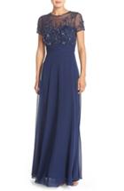 Women's Js Collections Embellished Mesh & Chiffon Gown