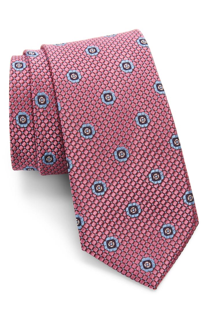 Men's Nordstrom Men's Shop Northport Medallion Silk Tie, Size - Pink