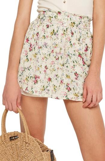 Women's Topshop Broderie Print Miniskirt Us (fits Like 0) - Ivory