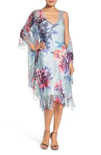 Women's Komarov Lace & Chiffon Dress With Shawl - Blue