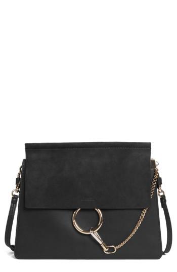 Chloe Faye Suede & Leather Shoulder Bag - Black