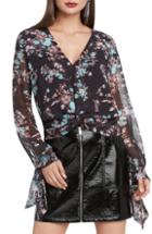 Women's Willow & Clay Floral Print Ruched Top - Black