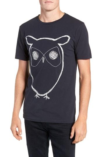 Men's Knowledgecotton Apparel Big Owl Print T-shirt - Blue