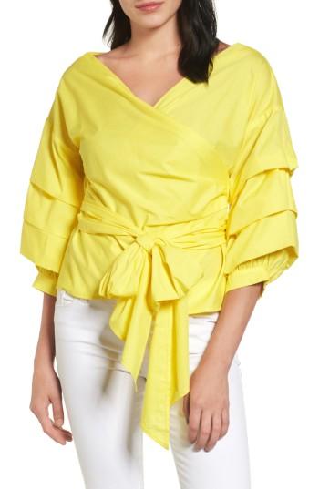 Women's Pleione Pleat Sleeve Wrap Blouse - Yellow