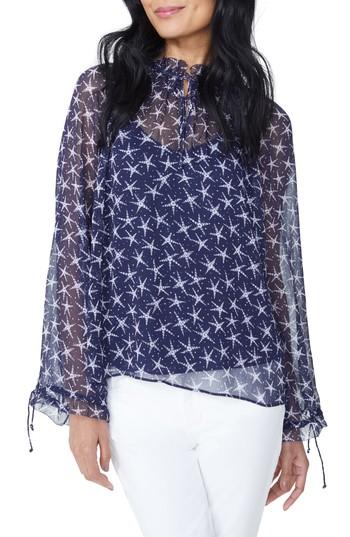 Women's Nydj Drawstring Ruffle Print Top - Blue