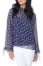 Women's Nydj Drawstring Ruffle Print Top - Blue