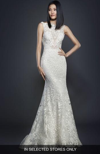 Women's Lazaro Floral Scroll Gown