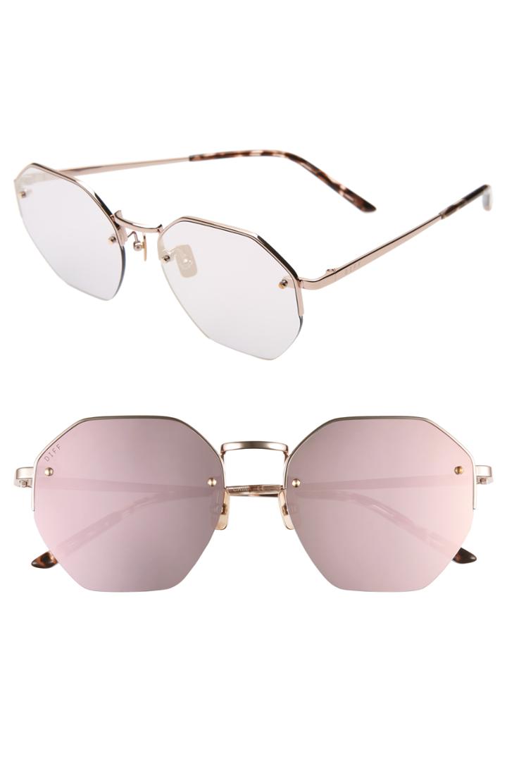 Women's Diff Nova 50mm Polarized Semi Rimless Geo Sunglasses - Champagne/ Champagne