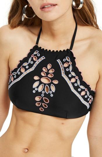 Women's Topshop Cutout High Neck Bikini Top Us (fits Like 6-8) - Black