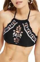 Women's Topshop Cutout High Neck Bikini Top Us (fits Like 6-8) - Black