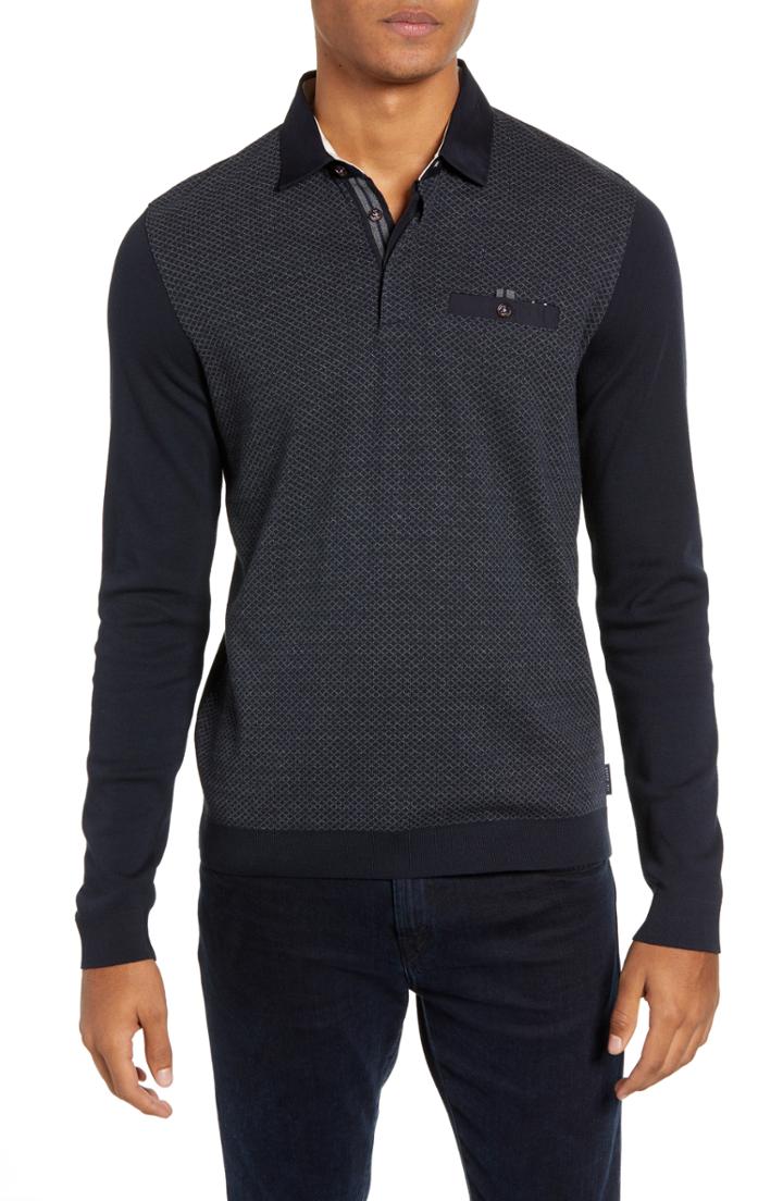 Men's Ted Baker London Friend Slim Fit Long Sleeve Polo (xxl) - Blue