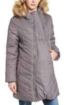Women's Modern Eternity Faux Fur Trim Convertible Puffer 3-in-1 Maternity Jacket - Grey