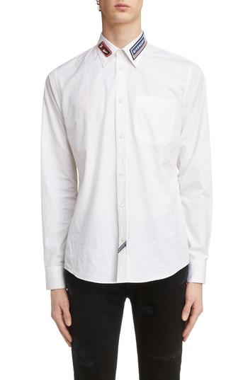 Men's Givenchy Collar Patch Woven Sport Shirt - White