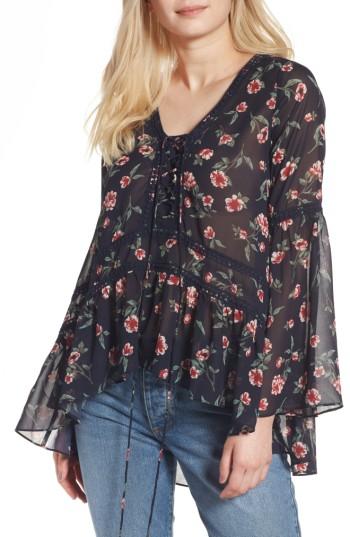 Women's Moon River Floral Print Chiffon Tunic - Blue