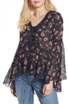 Women's Moon River Floral Print Chiffon Tunic - Blue