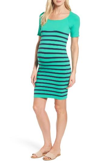 Women's Tees By Tina 'nautical' Short Sleeve Maternity Dress, Size - Green