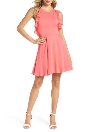 Women's Bb Dakota Samantha Ruffled Twill Fit & Flare Dress - Coral
