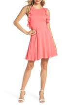 Women's Bb Dakota Samantha Ruffled Twill Fit & Flare Dress - Coral