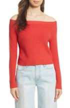 Women's Frame Off The Shoulder Crop Sweater - Red