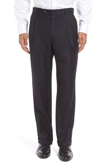 Men's Berle Pleated Solid Wool Trousers